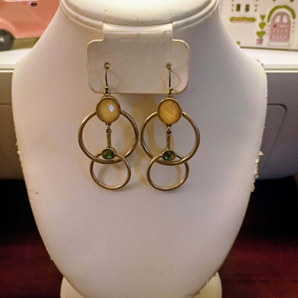 Chico's Double w Hoop Dangle Earrings With Beautiful Gemstones